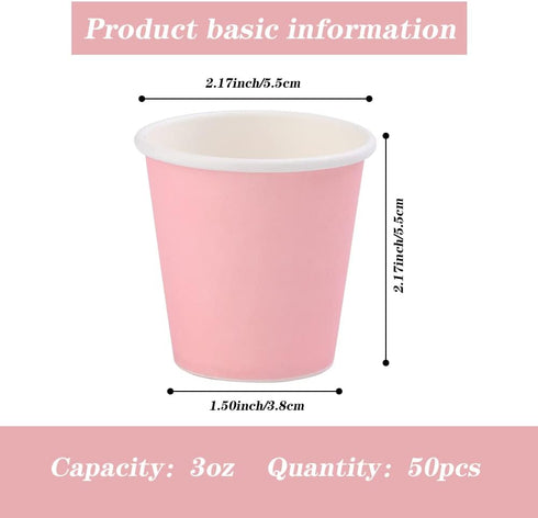 Bathroom Paper Cups 3oz - 50 Count Disposable Mouthwash Cups, Pink Small Cups for Mouthwash, Espresso, Medicine