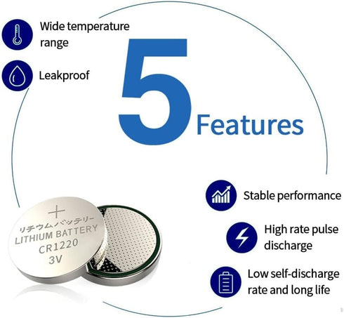 Cotchear 5pcs/Card 3V CR1220 Coin Battery Lithium, DL1220 LM1220 ECR1220 Button Cell Batteries