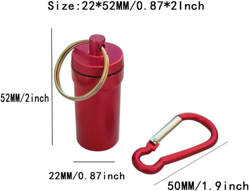 Aluminum Pill Box Keychain with Carabiner, Waterproof Metal Container for Travel, Camping (Black, Red, Silver)