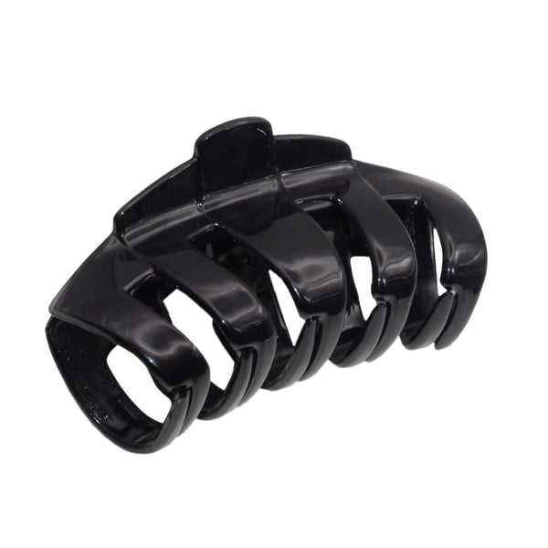 Parcelona French Tubular Black 3" Hair Claw Clip, Celluloid Covered Spring No Slip Grip for Women