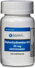 Diphenhydramine 25 mg Generic Allergy Medicine, Antihistamine - 100 Capsules per Bottle, Pack of 2