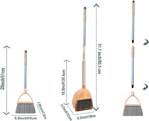 Mini Broom with Dustpan for Kids - Little Housekeeping Helper Set (Light Orange)