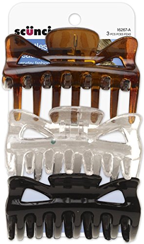 Scunci Effortless Beauty Basic Jaw Clips, 3-Count, Assorted Colors