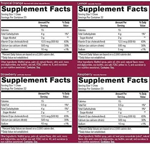 Bariatric Advantage Calcium Citrate Chewy Bites 500 mg - Sugar-Free Chewable Calcium Supplement with Vitamin D3 for