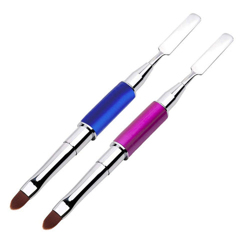 Kalolary 2Pcs Dual-Ended Poly Gel Nail Brush & Picker, 2 in 1 Stainless Steel Tool for UV Gel Acrylic Nails