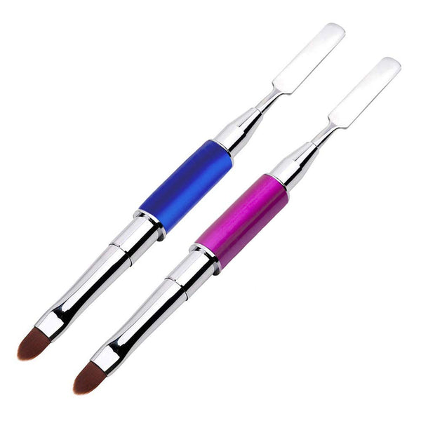 Kalolary 2Pcs Dual-Ended Poly Gel Nail Brush & Picker, 2 in 1 Stainless Steel Tool for UV Gel Acrylic Nails