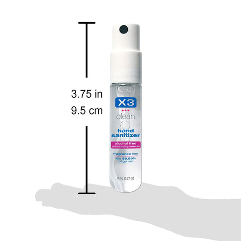 X3 0.27 (Pack 12) Clean Mini Hand Sanitizer Spray Alcohol Free and Fragrance Free - Pocket Size Ounce Bottles