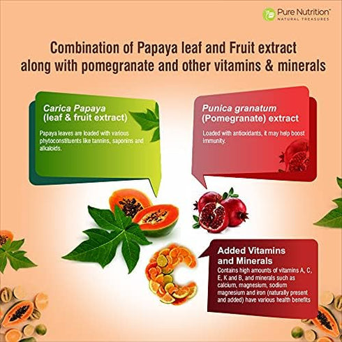 PURE NUTRITION NATURAL TREASURES Papaya Complete - 120 Veg Capsules, Supports Platelet Immunity & Digestion