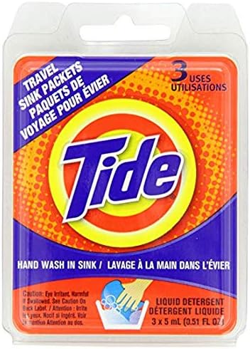 Packets 3ct Backpacking, (Pack 2) Tide Travel Sink Laundry Detergent for Hiking, RV, Camping, Outdoors, International