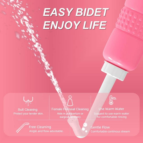 Upside Down Peri Bottle for Postpartum Care - Portable Bidet Bottle with Travel Bag, Reusable Douche Bottle (Blue+Pink)