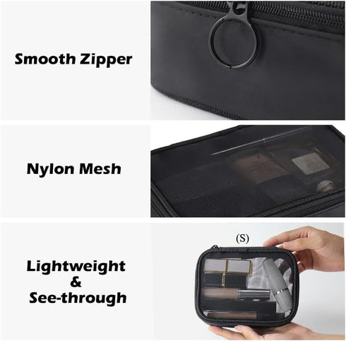 Mesh Makeup Bag Set, 3 Pcs Lightweight Cosmetic Bags with Zipper (S, M, L)