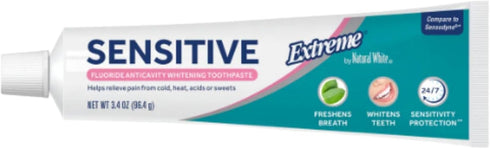 Natural White Extreme Sensitive Fluoride Anti-Cavity Whitening Toothpaste, 3.4 oz, Sensitive Teeth Relief (Pack of 3) +