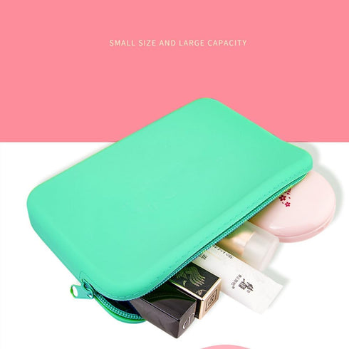 Silicone Small Makeup Bag Pouch, Cute Portable Travel Toiletry Bag Waterproof Mini Zipper Clutch Organizer (Small Green)