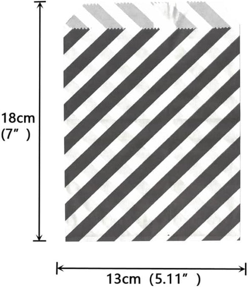 Tvoip 50 Pcs 5 x 7 Inches White and Black Striped Paper Bags, Holiday Wedding Favor Treat Bags