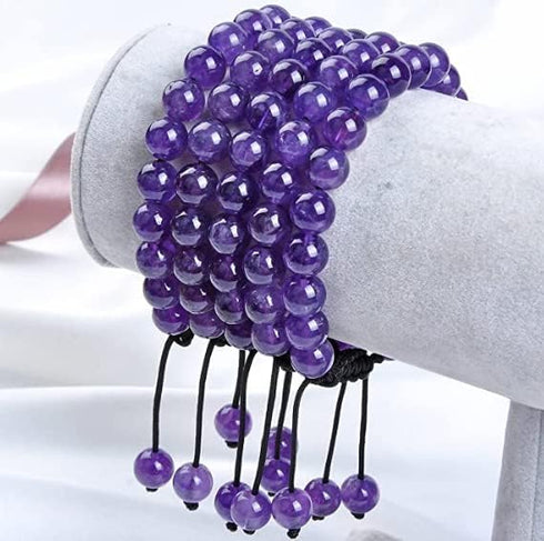 Certified Natural Amethyst Bracelet 8mm Beads - Healing, Peace, Love