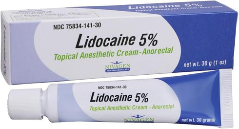 Maximum Strength Lidocaine 5% Anorectal Cream - 30 Gram Tube for Hemorrhoid Pain, Itching, Burning Relief