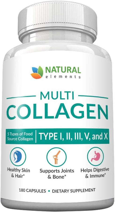 Multi Collagen 180 Protein Capsules - Type I, II, III, V, X Collagen Pills - 2025mg per Serving