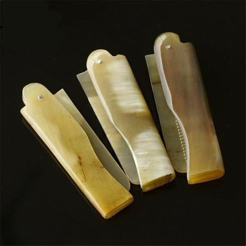 2Pcs Brown Yak Horn Comb, Foldable Portable Hairdressing Tool for Moustache Beard Styling, Hair Care