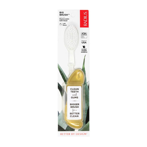 RADIUS Toothbrush Big Brush with Replaceable Head, Left Hand, Soft in Gold,