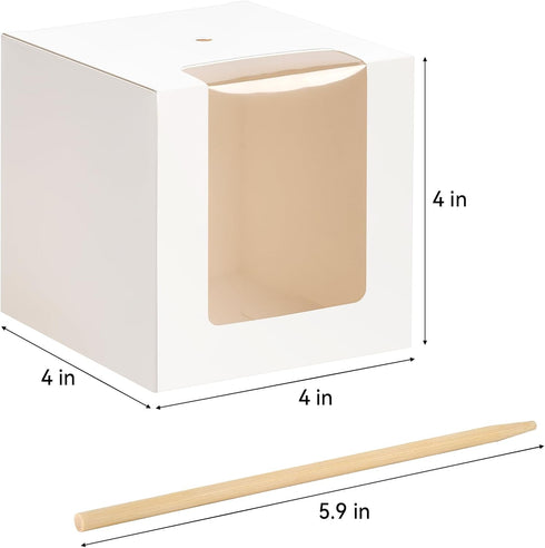 Ocmoiy 30 Pack 4" 4" 4" Candy Apple Boxes with Sticks, x x Kraft Caramel Apple Gift Box with Clear Window for Wedding