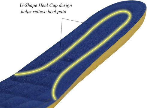 Full Length Thick Memory Foam Shoe Inserts with Arch Support - Premium Orthopedic Insoles for Heel Pain, Blue Size 8