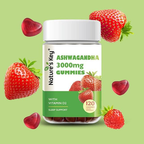 Nature's Key Ashwagandha Gummies, High Potency with Vitamin D2, for Men & Women, Stress & Calm Mood, 120 Count