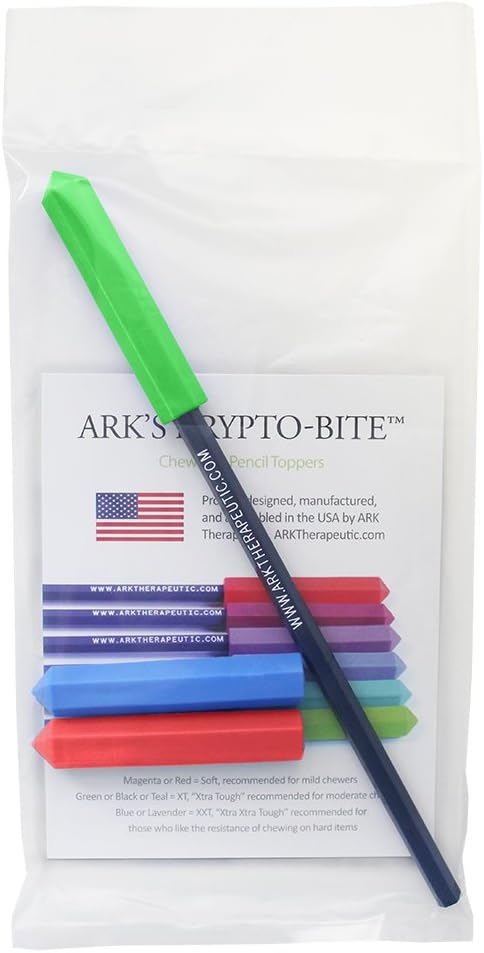 ARK's Krypto-Bite Pencil Topper Chewable Tubes - Made in The USA, Combo of Each Toughness, Red/Green/Blue