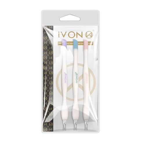 IVON Cuticle Trimmer with Pusher - 3pcs Rubber Tip Cuticle Tool for Nail Art