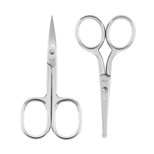 LIVINGO Premium Curved and Rounded Nose Hair Scissors for Men, 2 PC Set for Beard, Mustache, Ear, Facial Hair