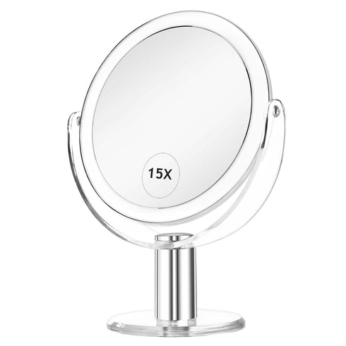 Vanity Mirror Makeup Mirror with Stand, 1X/15X Magnification Double Sided 360 Degree Swivel Mirror, 7.4 Inch Portable