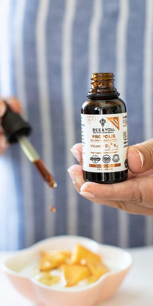 BEE and You 100% Natural Pure Propolis Extract, Vitamin D3 K2, Water Soluble Drops, High Potency Immune Support