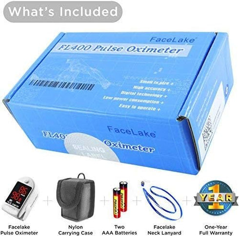 FL400 Pulse Oximeter with Neck/Wrist Cord, Carrying Case & Batteries - White