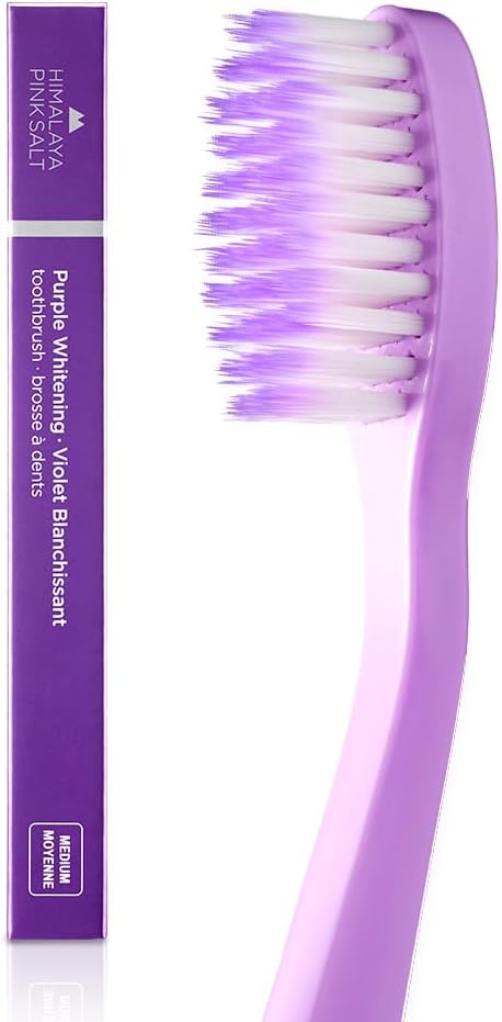 HIMALAYA PINKSALT Purple Toothbrush, Medium Toothbrushes for Adults, Gentle Plaque Remover with Tapered Bristles