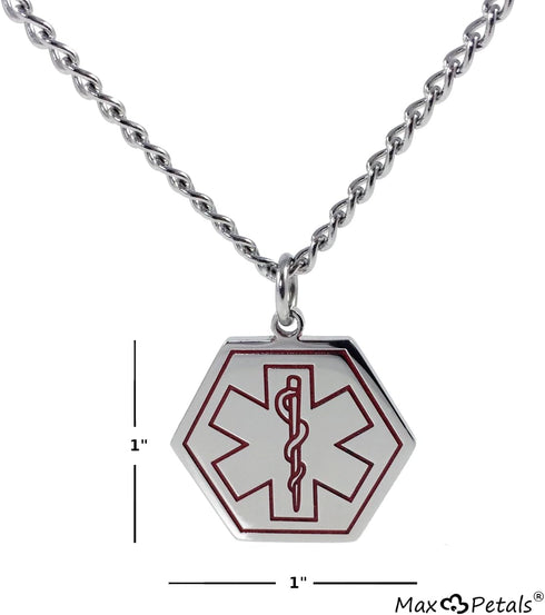 Type 1 Diabetes Medical Alert ID Stainless Steel Pendant Necklace - 26" Chain