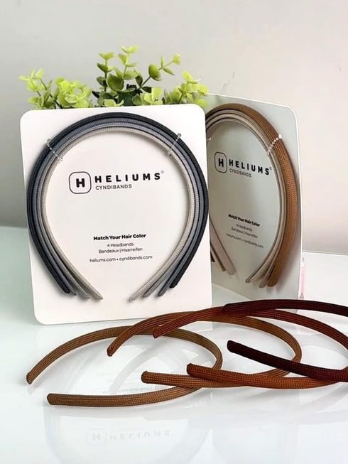 Heliums Thin Headbands - 8mm Stylish Hairbands for Women and Girls, 4 Count, Blends with Hair Color (Dark Grey, Light