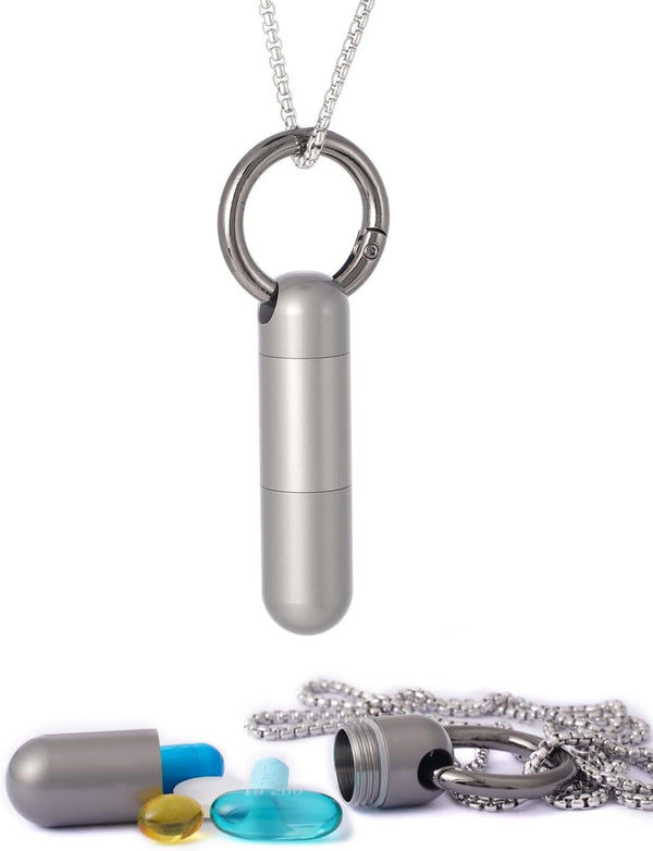 Titanium Torpedo Waterproof Keychain Pill Holder, Adjustable-Length Medicine Fob for Travel - Gunmetal - 1 Pack