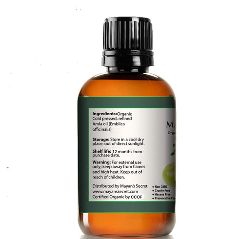 Mayan's Secret - 4oz Pure Amla Oil for Hair Growth, Cold Pressed Virgin Organic, USDA Certified