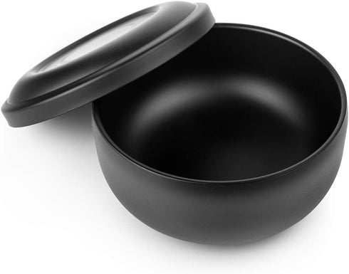QSHAVE Stainless Steel Shaving Bowl with Lid, 4 Inch Diameter Large Deep Size in Matte Black Chrome Coating