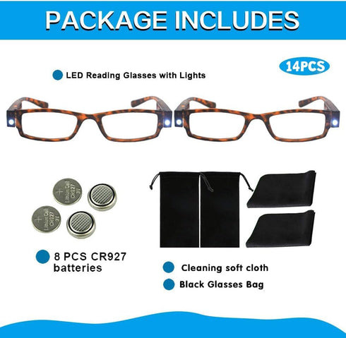 Bright LED Readers with Lights, Lighted Magnifier Reading Glasses for Nighttime Use (+3.0)