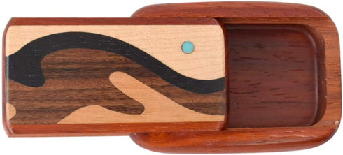 Handcrafted Pocket Pill Box - Standard Size in Padauk Wood with Elegant Wave Inlay