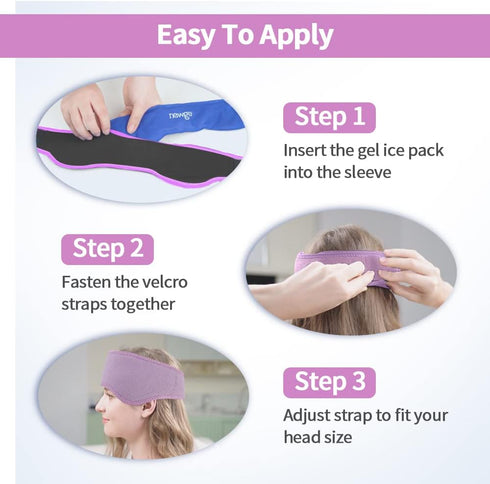 NEWGO Headache Ice Pack Head Wrap for Migraines, Cold Therapy Wrap for Headache Relief, Tension, Sinus Pain (Purple)