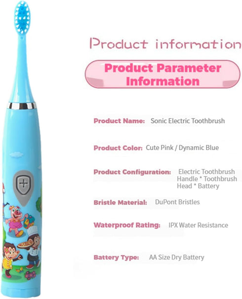 YooHoopo 3 Pack 6 2 Kids Battery Powered Sonic Toothbrush with Brush Heads and Toothbrush Cover, AA Battery - Soft