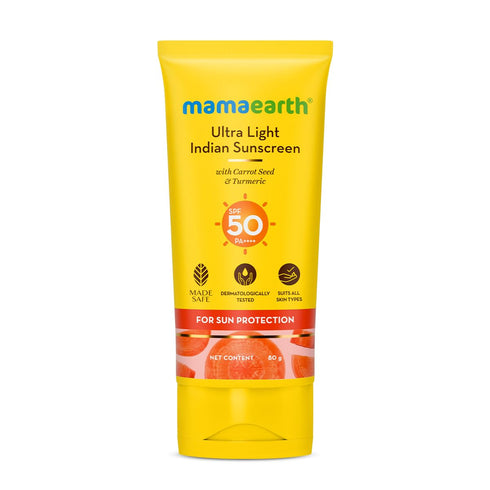 Mamaearth Ultra Light Sunscreen Lotion - Organic SPF 50 Broad Spectrum Sunblock with Turmeric & Carrot Seed
