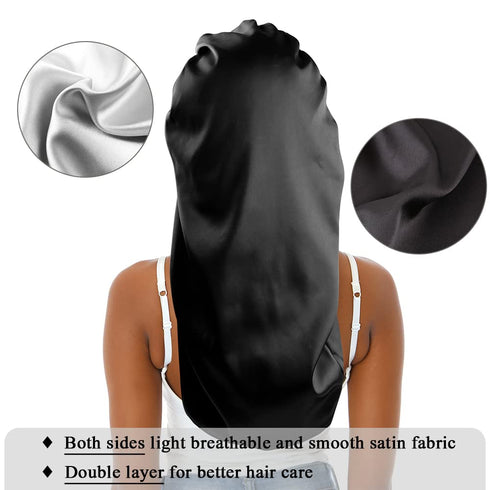 XL Satin Hair Bonnet for Women - Double-Layer Elastic Night Sleeping Cap for Braids/Curly/Long Hair