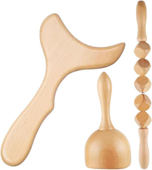 Set Wooden Body Massage Tools - Manual Kit for Muscle Relief