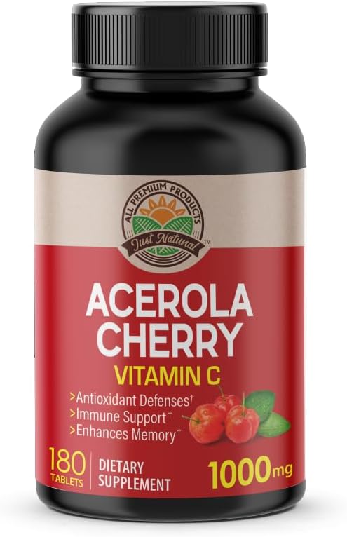 Acerola Cherry Vitamin C 1000mg - Immune Support - 180 Tablets