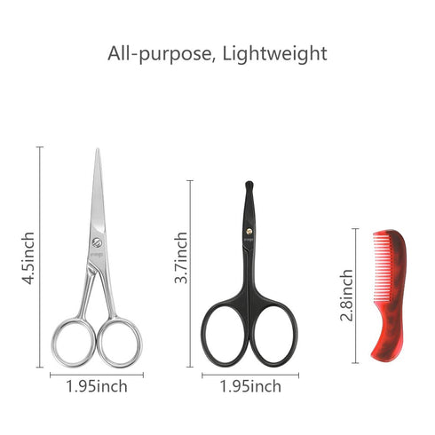 LIVINGO 4.5 inches Professional Beard & Mustache Scissors for Men, Stainless Steel Trimming Shears Kit with Comb & Case