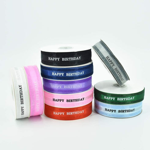 TONIFUL Happy Birthday Ribbon 1 Inch Navy Blue Satin Silk 50 Yards for Gift Wrapping, Birthday Party Supplies, Bouquet