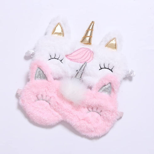 2 Pack Cute Animal Sleep Mask for Girls, Soft Plush Unicorn Blindfold Eye Cover for Travel & Sleeping