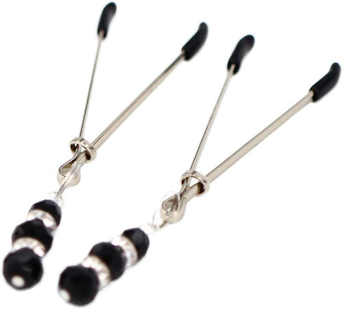 Stylish Silver Nipple Clamps with Elegant Black Pendant